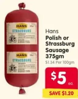 Spar Hans Polish or Strassburg Sausage offer