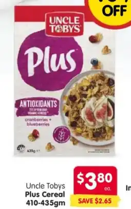 Spar Uncle Tobys Plus Cereal offer