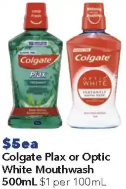 Ritchies Colgate Plax or Optic White Mouthwash offer