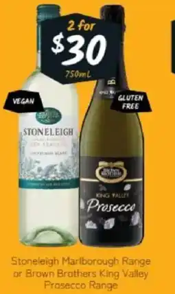 Cellarbrations Stoneleigh Marlborough Range or Brown Brothers King Valley Prosecco Range offer