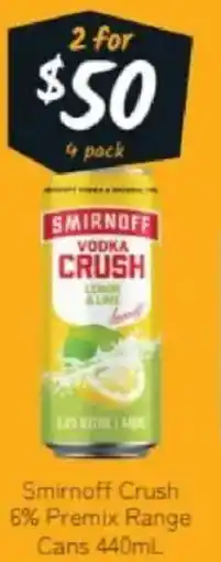 Cellarbrations Smirnoff Crush 6% Premix Range Cans offer