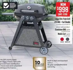 Barbeques Galore Ziggy Elite Triple Grill LPG BBQ + Cart Bundle offer