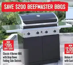 Barbeques Galore Classic 4 Burner BBQ with Drop Down Folding Side Shelves offer