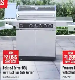 Barbeques Galore Deluxe 4 Burner BBQ with Cast Iron Side Burner offer