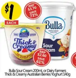 NQR Bulla Sour Cream or Dairy Farmers Thick & Creamy Australian Berries Yoghurt offer