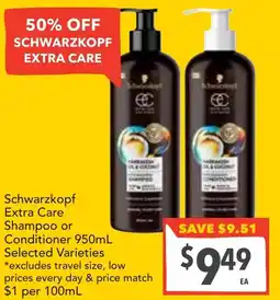 Supa Valu Schwarzkopf Extra Care Shampoo or Conditioner offer