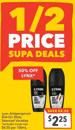 Supa Valu Lynx Antiperspirant Roll-On offer