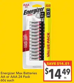 Supa Valu Energizer Max Batteries AA or AAA offer