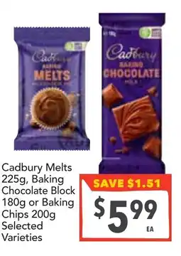 Supa Valu Cadbury Melts, Baking Chocolate Block or Baking Chips offer