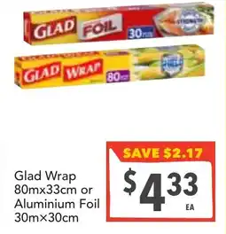 Supa Valu Glad Wrap 80mx33cm or Aluminium Foil offer