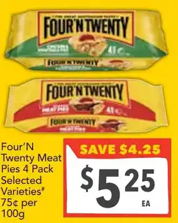 Supa Valu Four'N Twenty Meat Pies 4 Pack offer