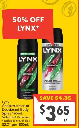 Supa Valu Lynx Antiperspirant or Deodorant Body Spray offer