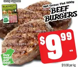 Farmer Jack's Beef burgers offer
