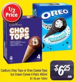 Farmer Jack's Cadbury Choc Tops or Oreo Cookie Tops Ice Cream Cones offer