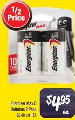 Farmer Jack's Energizer Max D Batteries 2 Pack offer