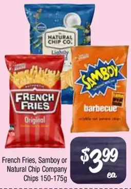 Farmer Jack's French Fries, Samboy or Natural Chip Company Chips offer