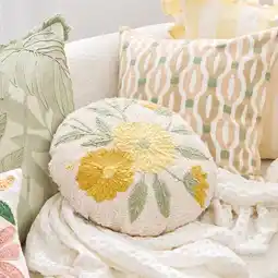 Pillow Talk Clover Round Floral Embroidered Cushion by M.U.S.E offer