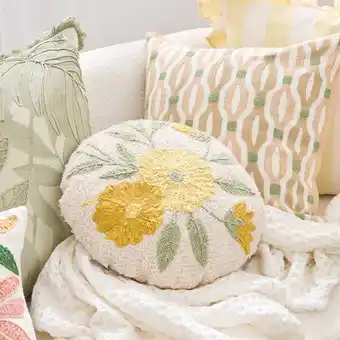 Pillow Talk Clover Round Floral Embroidered Cushion by M.U.S.E offer
