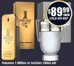 Chemist Warehouse Rabanne 1 Million or Invictus edt offer