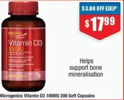 Chemist Warehouse Microgenics Vitamin D3 200 Soft Capsules offer