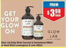 Chemist Warehouse Glow Lab Body Wash Coconut & Sandalwood or Hand Wash Lemongrass & Lime offer