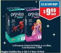 Chemist Warehouse Huggies DryNites Boy or Girl 2-4 Years offer