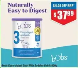 Chemist Warehouse Bubs Easy-digest Goat Milk Toddler Drink offer