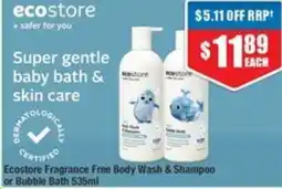 Chemist Warehouse Ecostore Fragrance Free Body Wash & Shampoo or Bubble Bath offer