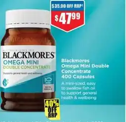 Chemist Warehouse Blackmores Omega Mini Double Concentrate 400 Capsules offer