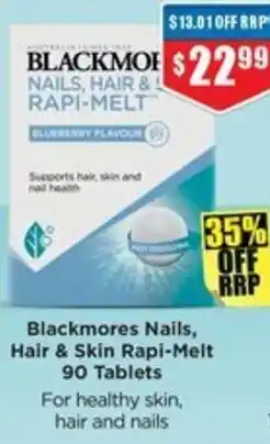 Chemist Warehouse Blackmores Nails, Hair & Skin Rapi-Melt 90 Tablets offer