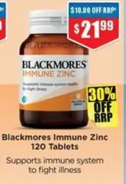 Chemist Warehouse Blackmores Immune Zinc 120 Tablets offer