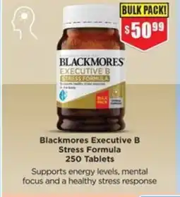 Chemist Warehouse Blackmores Executive B Stress Formula 250 Tablets offer