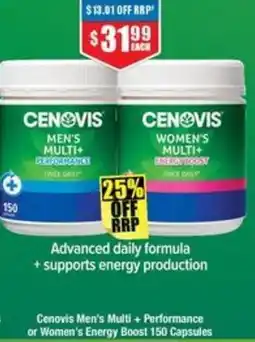 Chemist Warehouse Cenovis Men's Multi + Performance or Women's Energy Boost offer