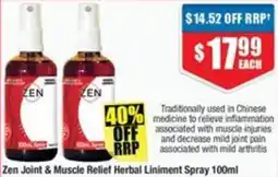 Chemist Warehouse Zen Joint & Muscle Relief Herbal Liniment Spray offer