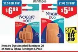 Chemist Warehouse Nexcare Duo Assorted Bandages 20 or Knee & Elbow Bandages 5 Pack offer