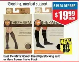 Chemist Warehouse Oapl Therafirm Women Knee High Stocking Sand or Mens Trouser Socks Black offer