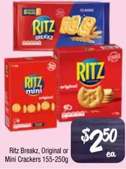 Farmer Jack's Ritz breakz, original or mini crackers offer
