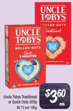 Farmer Jack's Uncle tobys traditional or quick oats offer