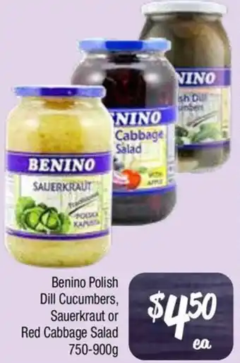 Farmer Jack's Benino polish dill cucumbers, sauerkraut or red cabbage salad offer