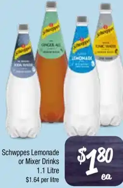 Farmer Jack's Schwppes lemonade or mixer drinks offer
