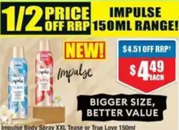 Chemist Warehouse Impulse Body Spray XXL Tease or True Love offer