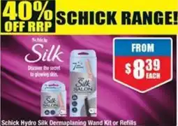 Chemist Warehouse Schick Hydro Silk Dermaplaning Wand Kit or Refills offer