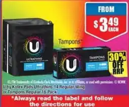 Chemist Warehouse U by Kotex Pads Ultrathins 14 Regular Wing offer