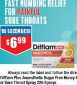 Chemist Warehouse Difflam Plus Anaesthetic Sugar Free Honey And Lemon 16 Lozenges offer