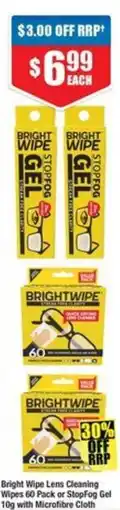 Chemist Warehouse Bright Wipe Lens Cleaning Wipesor StopFog Gelwith Microfibre Cloth offer