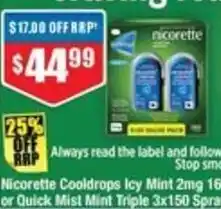 Chemist Warehouse Nicorette Cooldrops Icy Mint 160 Lozenges offer