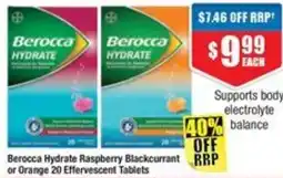 Chemist Warehouse Berocca Hydrate Raspberry Blackcurrant RRP or Orange 20 Effervescent Tablets offer