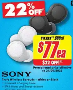 The Good Guys SONY Truly Wireless Earbuds - White or Black offer