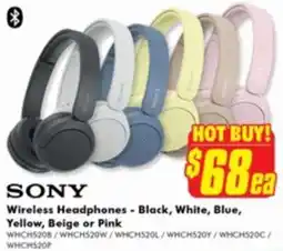 The Good Guys SONY Wireless Headphones - Black, White, Blue, Yellow, Beige or Pink offer