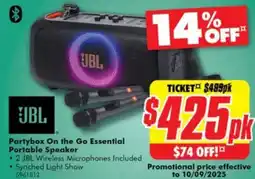 The Good Guys JBL Partybox On the Go Essential Portable Speaker offer